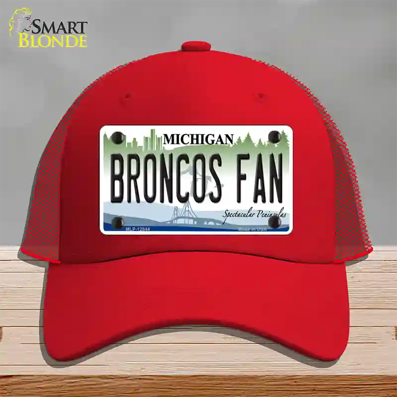 Broncos Fan Michigan Novelty License Plate Hat Mesh / Red