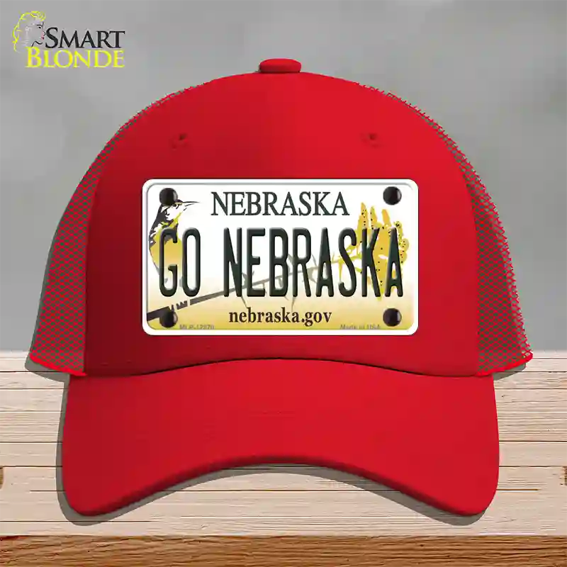 Go Nebraska Novelty License Plate Hat Mesh / Red