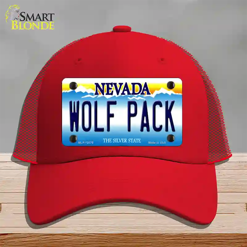 Wolf Pack Novelty License Plate Hat Mesh / Red