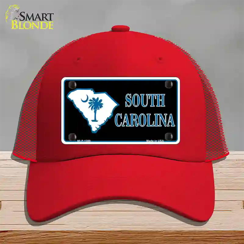 South Carolina Flag Novelty License Plate Hat Mesh / Red