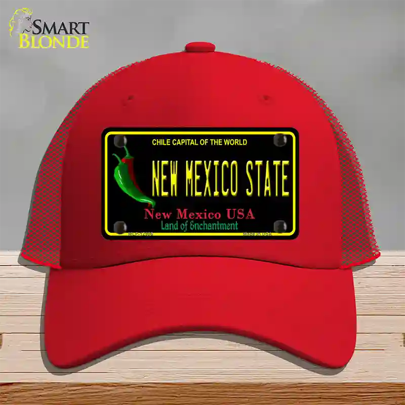 New Mexico State Novelty License Plate Hat Mesh / Red