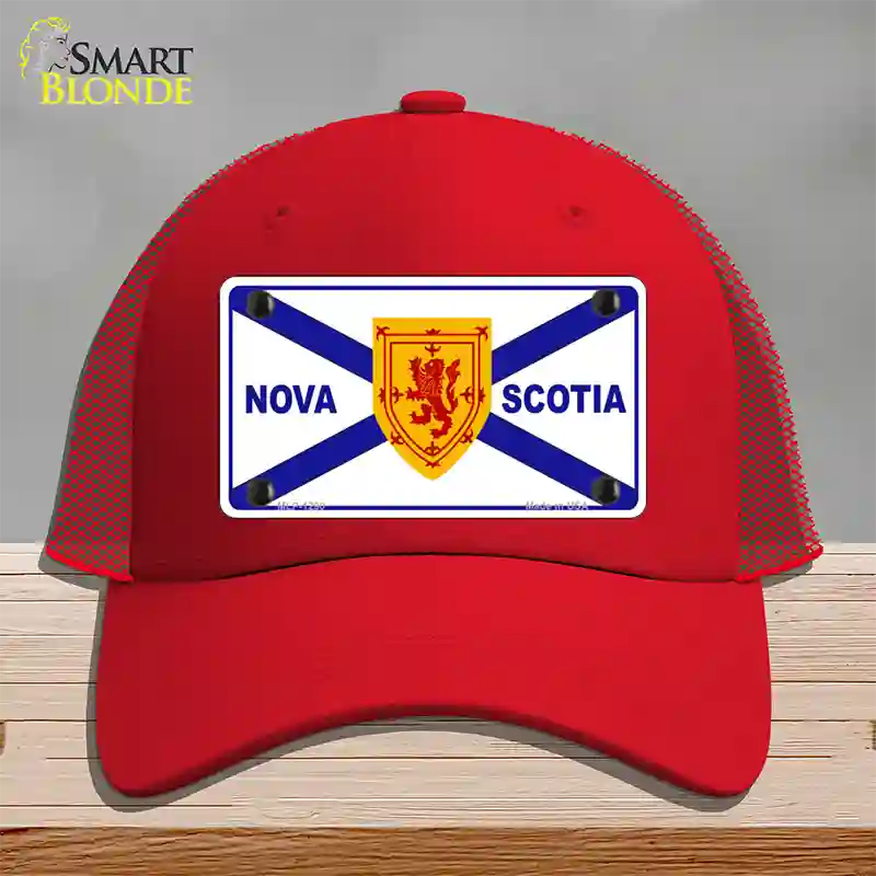 Nova Scotia Flag Novelty License Plate Hat Mesh / Red