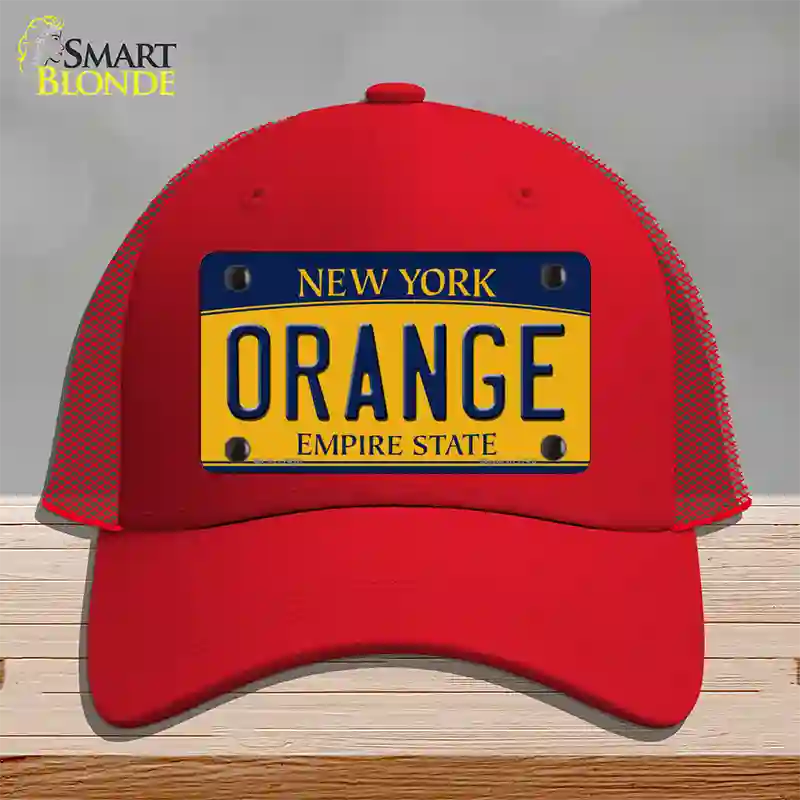 Orange Novelty License Plate Hat Mesh / Red