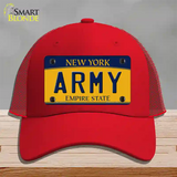 Army Novelty License Plate Hat Mesh / Red