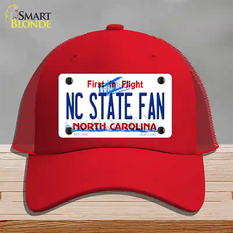 North Carolina State Fan Novelty License Plate Hat Mesh / Red