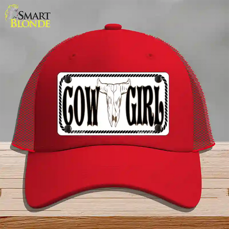 Cowgirl with Skull Novelty License Plate Hat Mesh / Red