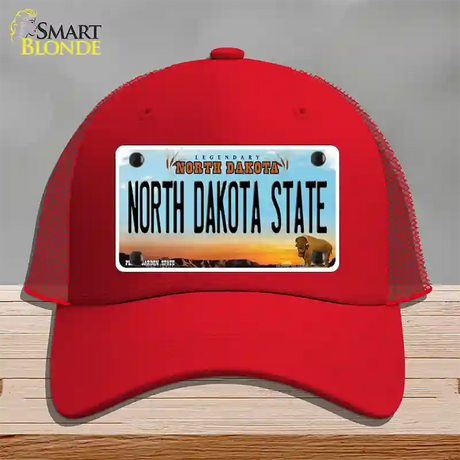 North Dakota State Novelty License Plate Hat Mesh / Red