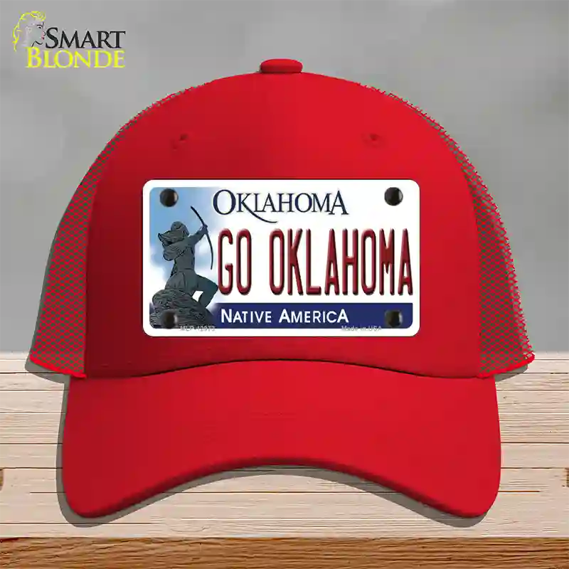 Go Oklahoma Novelty License Plate Hat Mesh / Red