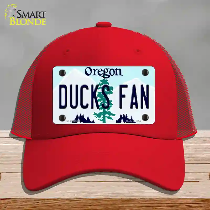 Ducks Fan Novelty License Plate Hat Mesh / Red