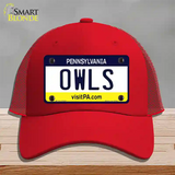 Owls Novelty License Plate Hat Mesh / Red