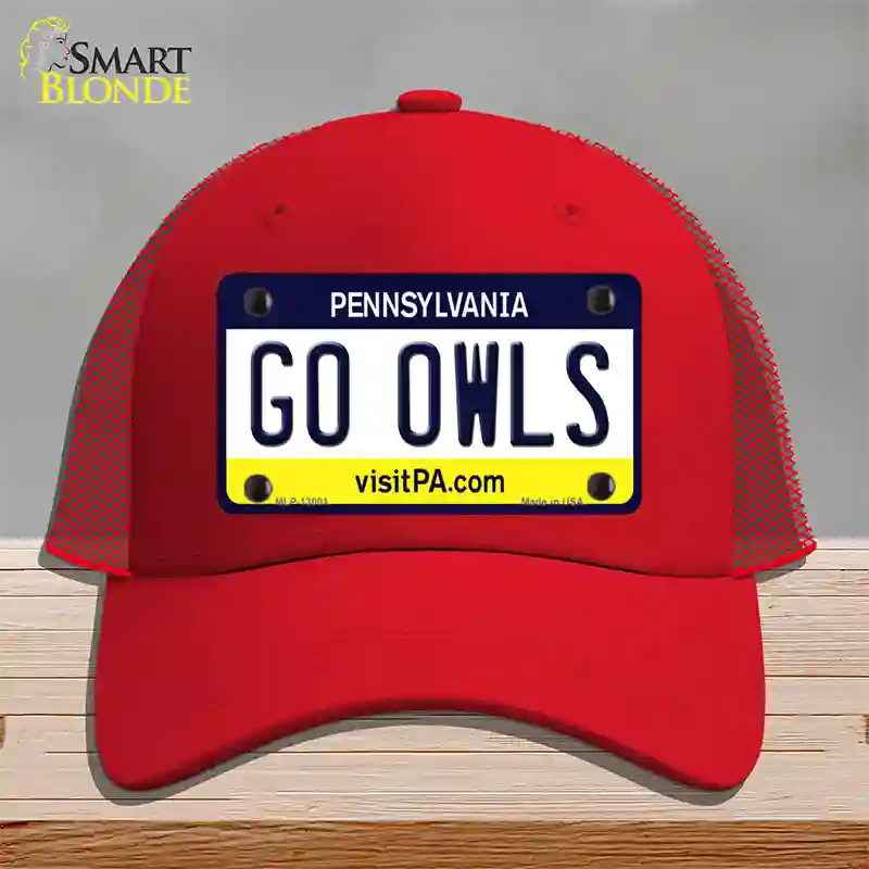 Go Owls Novelty License Plate Hat Mesh / Red