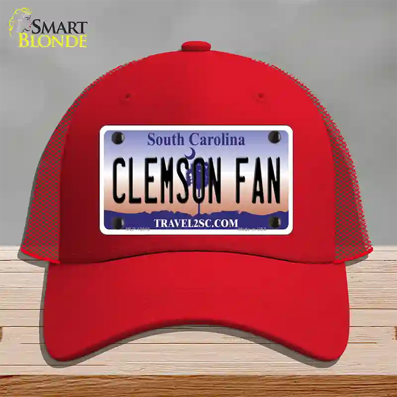 Clemson Fan Novelty License Plate Hat Mesh / Red