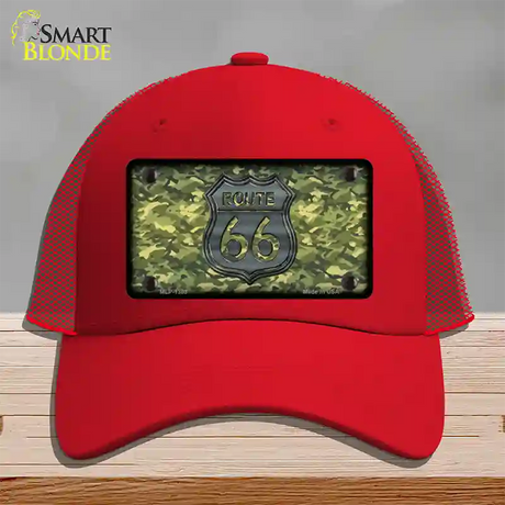 Route 66 Camouflage Novelty License Plate Hat Mesh / Red