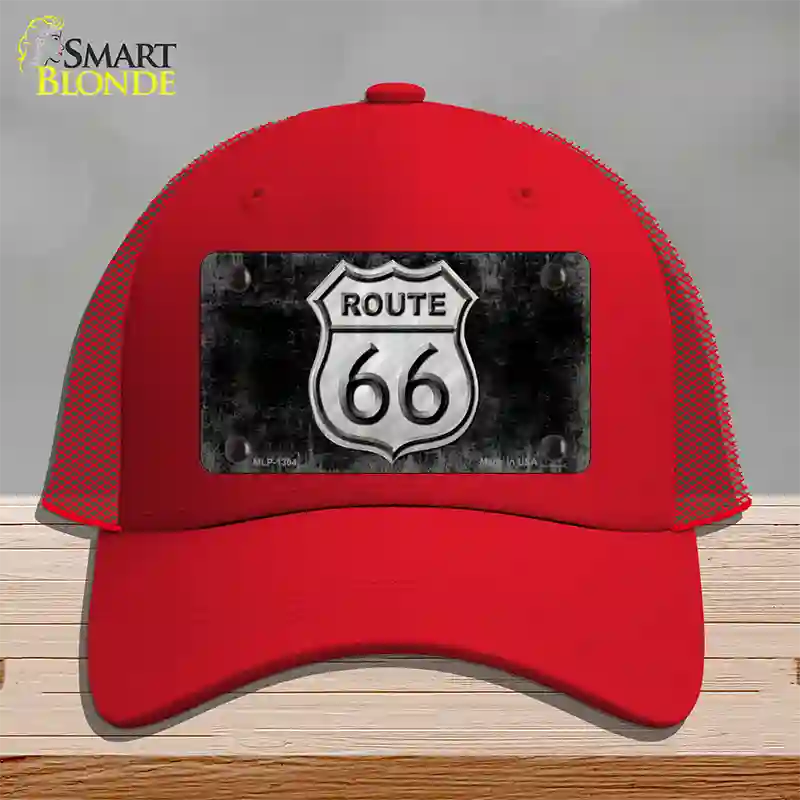 Route 66 Black & White Novelty License Plate Hat Mesh / Red