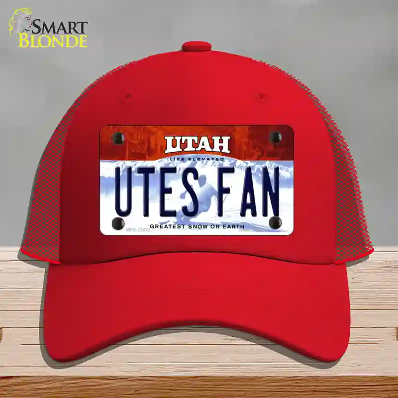 Utes Fan Novelty License Plate Hat Mesh / Red