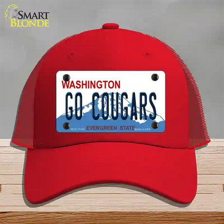 Go Cougars Washington Novelty License Plate Hat Mesh / Red