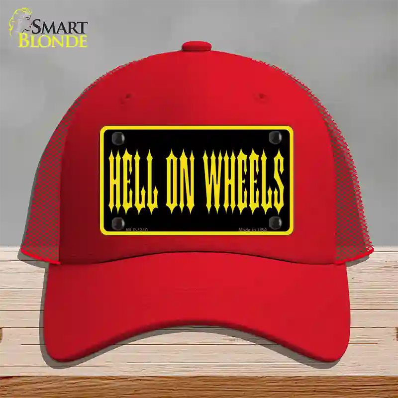 Hell On Wheels Novelty License Plate Hat Mesh / Red