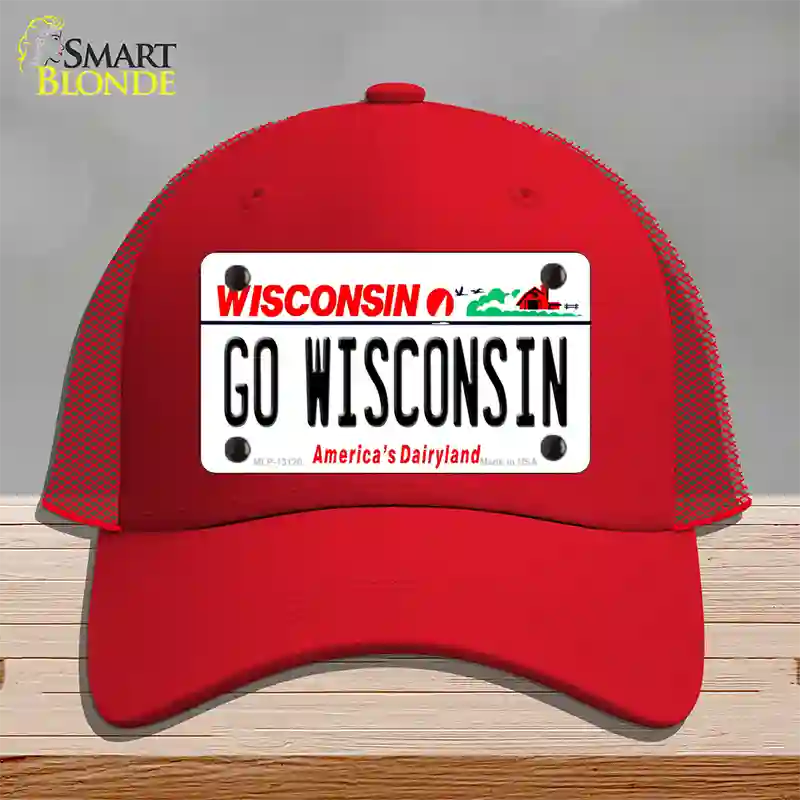 Go Wisconsin Novelty License Plate Hat Mesh / Red