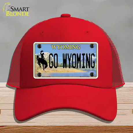 Go Wyoming Novelty License Plate Hat Mesh / Red