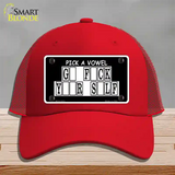 Pick A Vowel Novelty License Plate Hat Mesh / Red