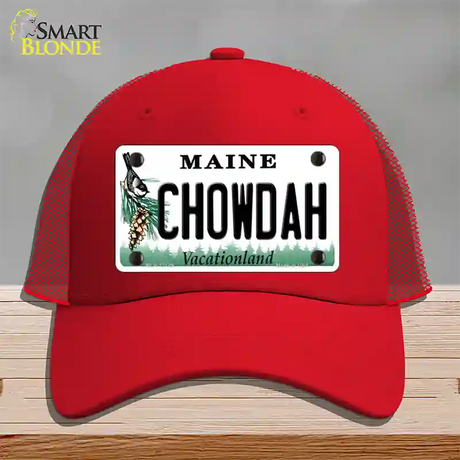 Chowdah Maine Novelty License Plate Hat Mesh / Red