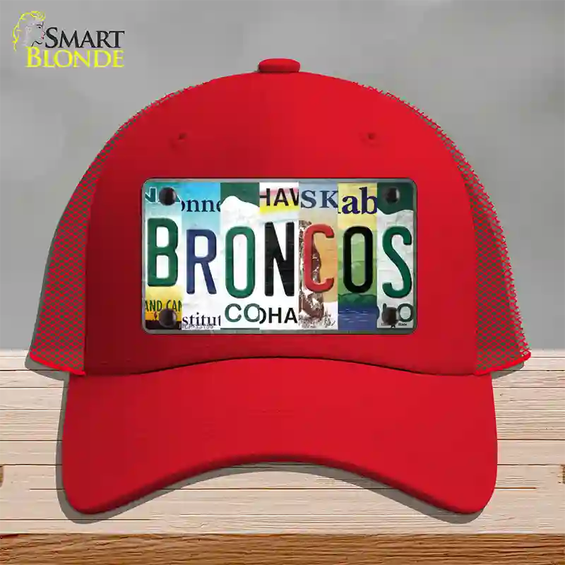 Broncos Strip Art Novelty License Plate Hat Tag Mesh / Red