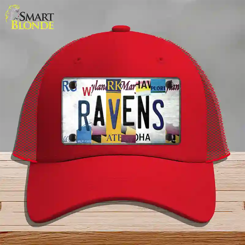 Ravens Strip Art Novelty License Plate Hat Tag Mesh / Red