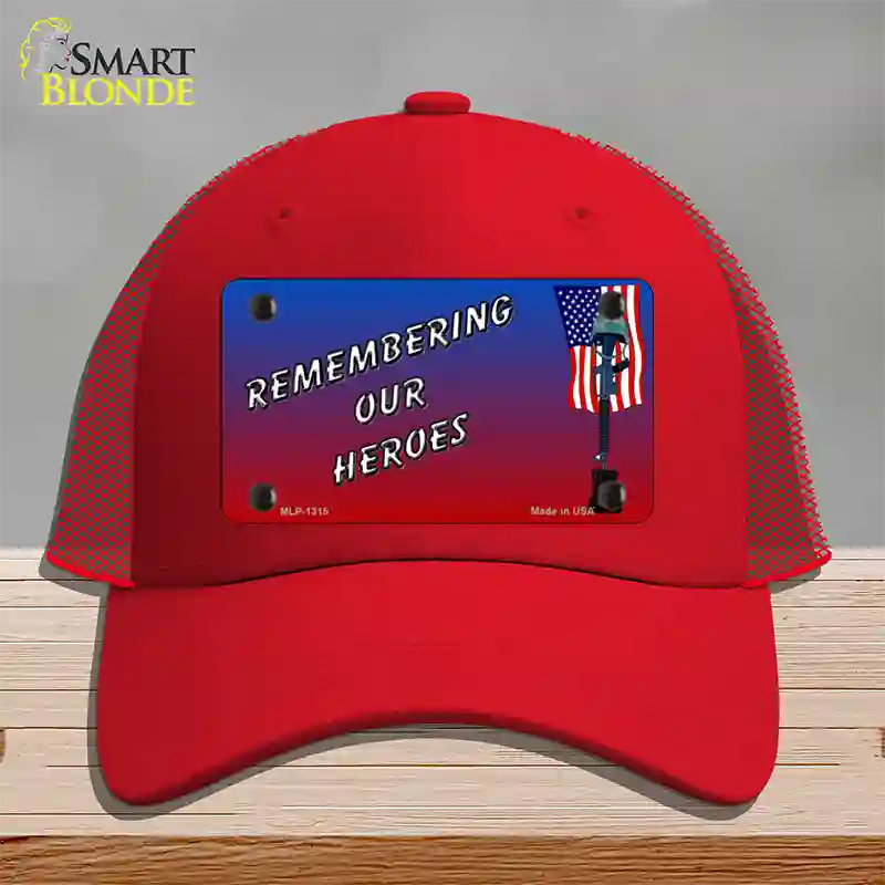 Remembering Our Heroes Novelty License Plate Hat Mesh / Red