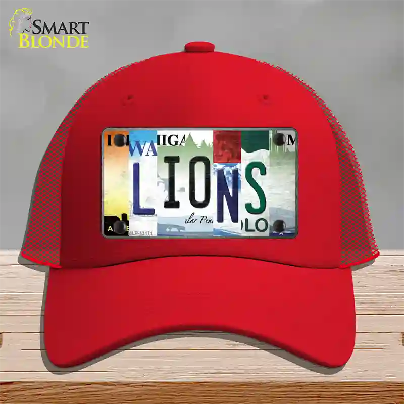 Lions Strip Art Novelty License Plate Hat Tag Mesh / Red