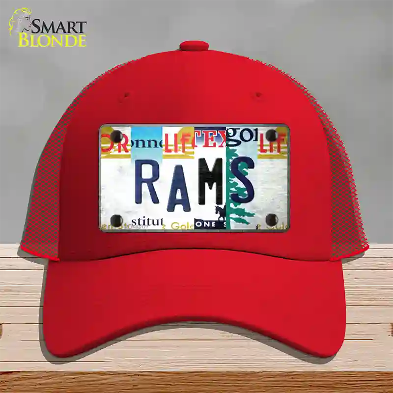 Rams Strip Art Novelty License Plate Hat Tag Mesh / Red