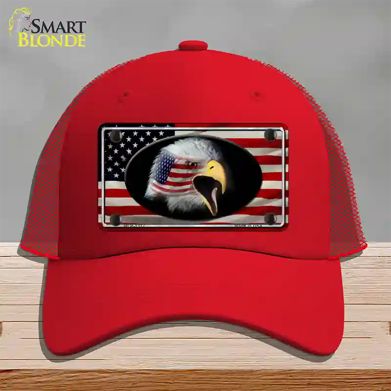 American Flag Eagle Novelty License Plate Hat Mesh / Red