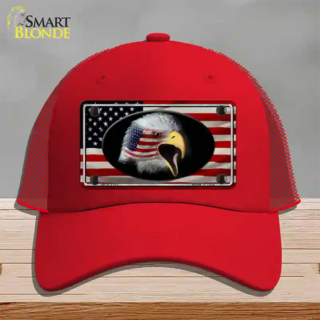 American Flag Eagle Novelty License Plate Hat Mesh / Red