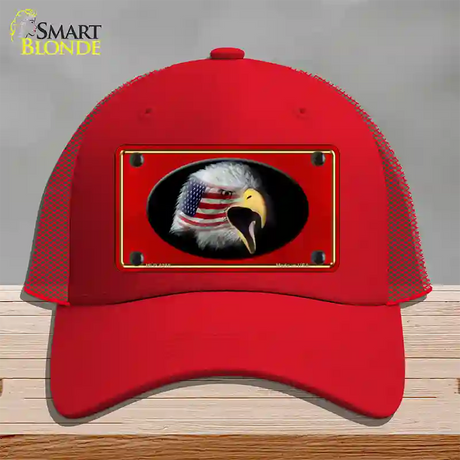 American Flag Eagle Red Novelty License Plate Hat Mesh / Red