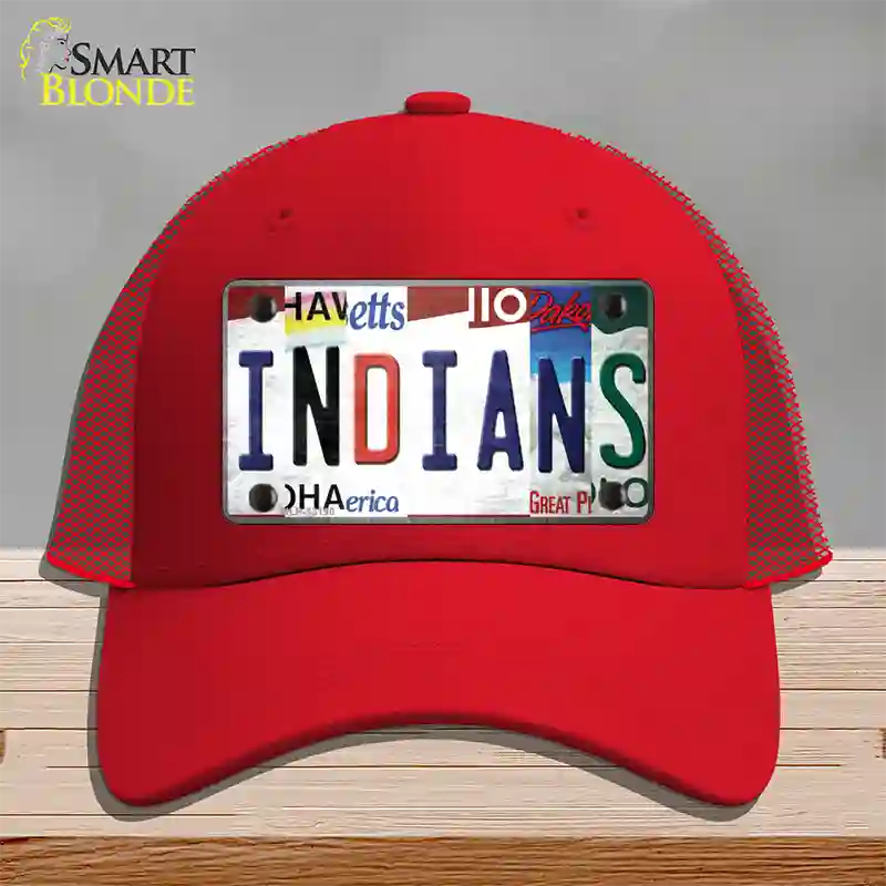 Indians Strip Art Novelty License Plate Hat Tag Mesh / Red