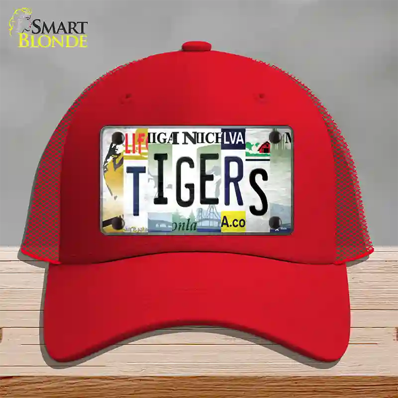 Tigers Strip Art Novelty License Plate Hat Tag Mesh / Red