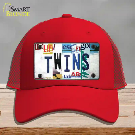 Twins Strip Art Novelty License Plate Hat Tag Mesh / Red