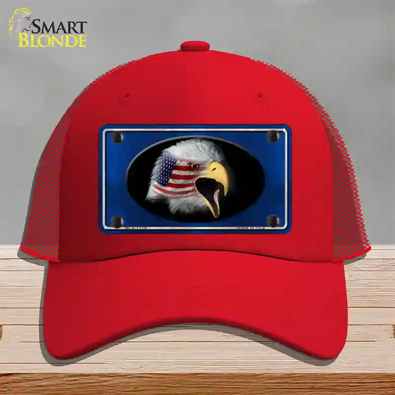 American Flag Eagle Blue Novelty License Plate Hat Mesh / Red