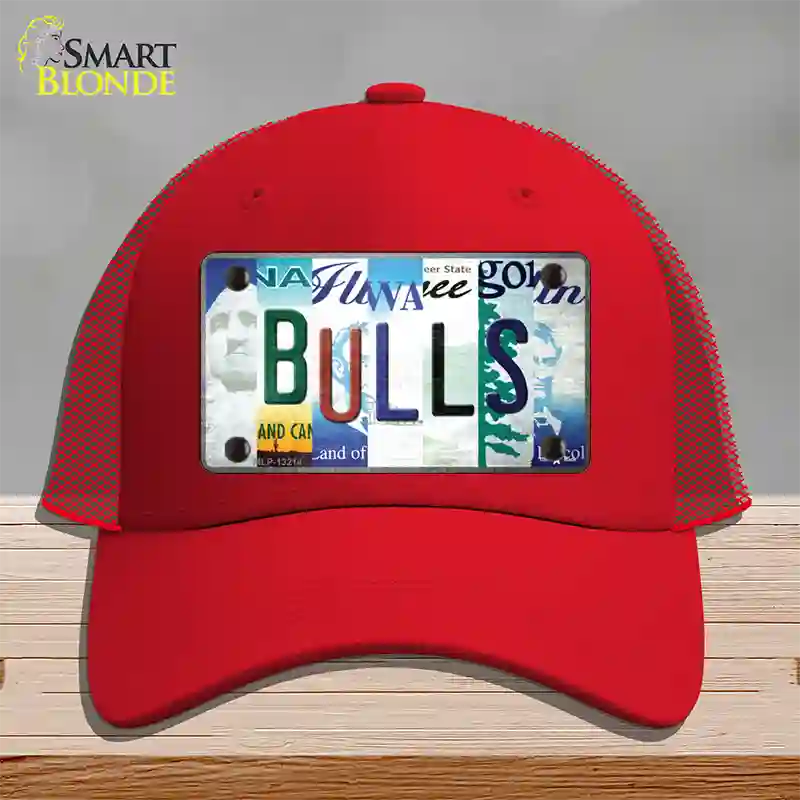 Bulls Strip Art Novelty License Plate Hat Tag Mesh / Red