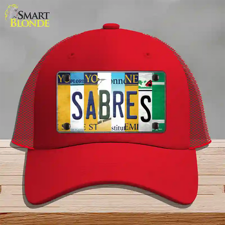 Sabres Strip Art Novelty License Plate Hat Tag Mesh / Red