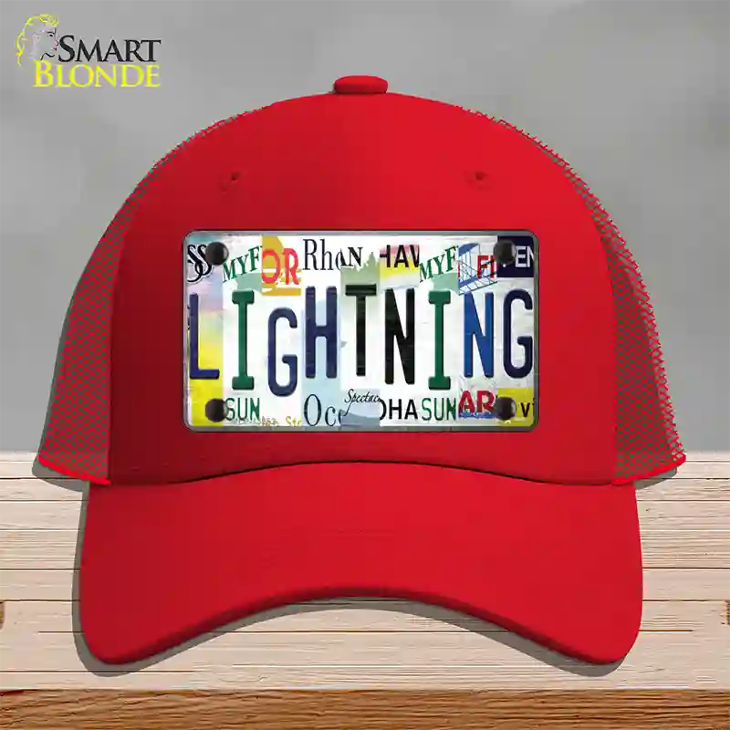 Lightning Strip Art Novelty License Plate Hat Tag Mesh / Red