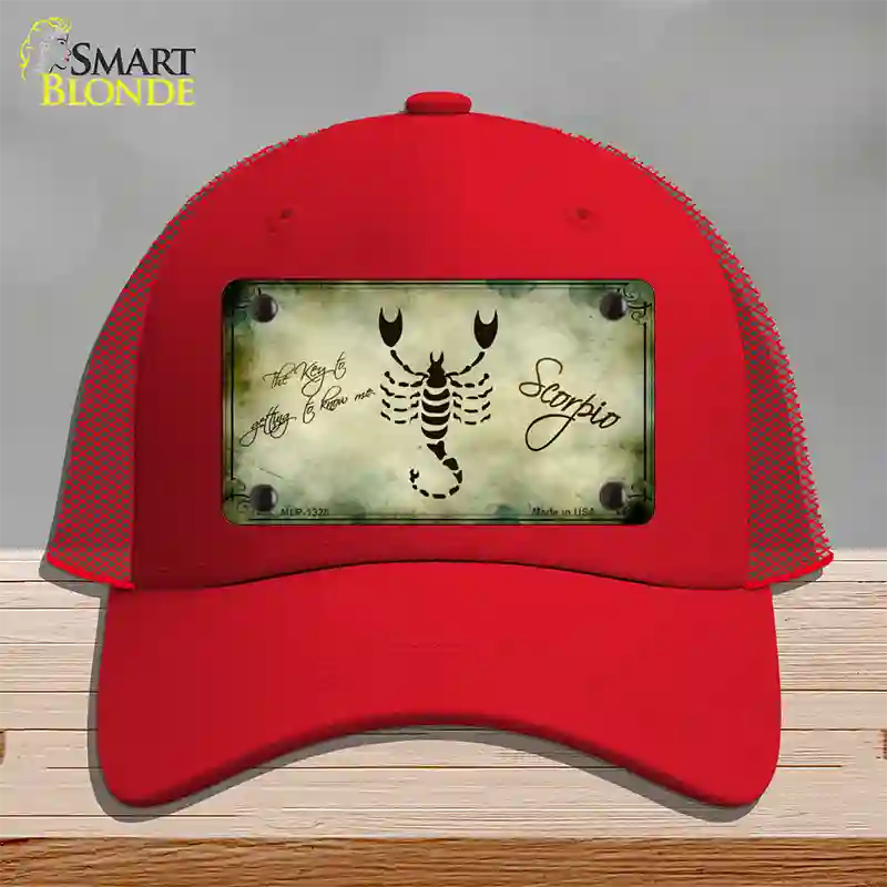 Scorpio Zodiac Novelty License Plate Hat Mesh / Red