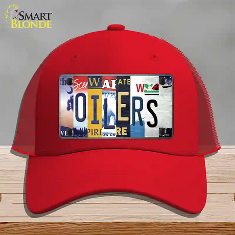 Oilers Strip Art Novelty License Plate Hat Tag Mesh / Red