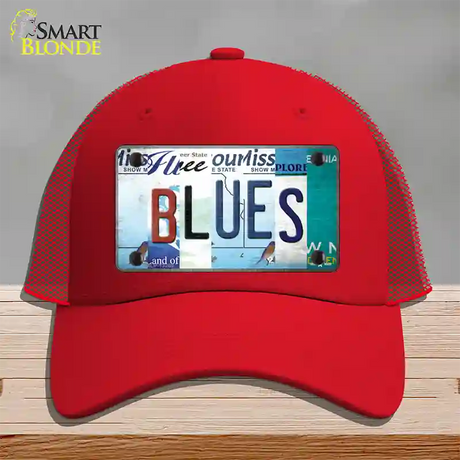 Blues Strip Art Novelty License Plate Hat Tag Mesh / Red