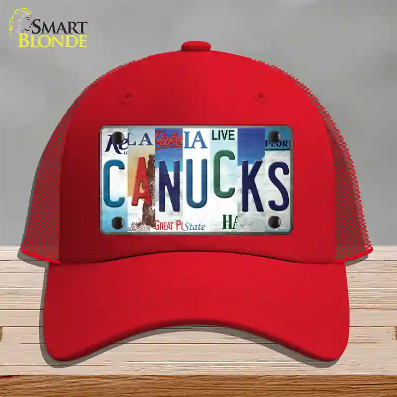 Canucks Strip Art Novelty License Plate Hat Tag Mesh / Red