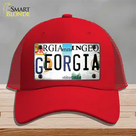 Georgia Strip Art Novelty License Plate Hat Tag Mesh / Red