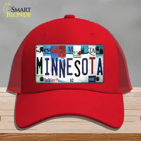 Minnesota Strip Art Novelty License Plate Hat Tag Mesh / Red