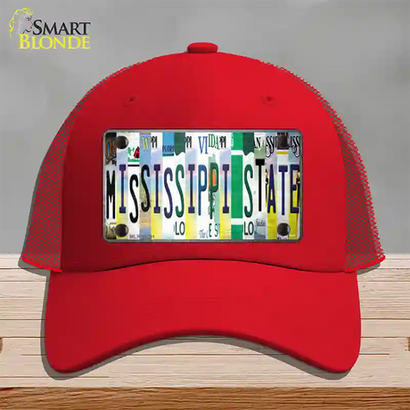 Mississippi State Strip Art Novelty License Plate Hat Tag Mesh / Red