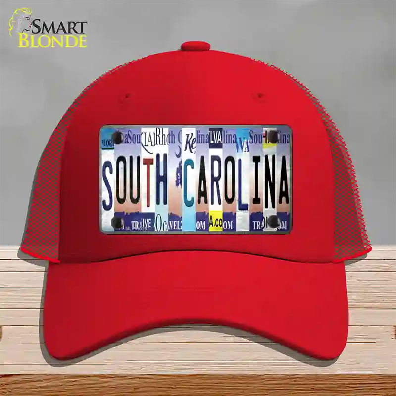 South Carolina Strip Art Novelty License Plate Hat Tag Mesh / Red