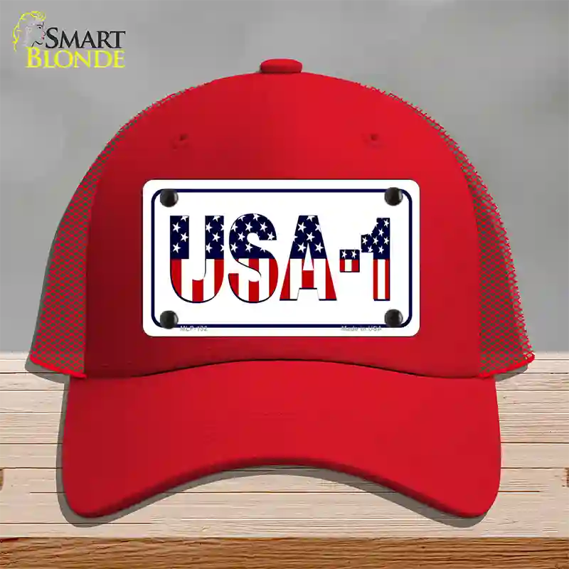 USA 1 Novelty License Plate Hat Mesh / Red