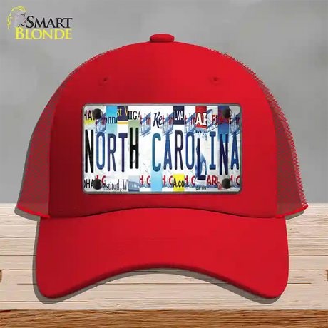 North Carolina Strip Art Novelty License Plate Hat Tag Mesh / Red